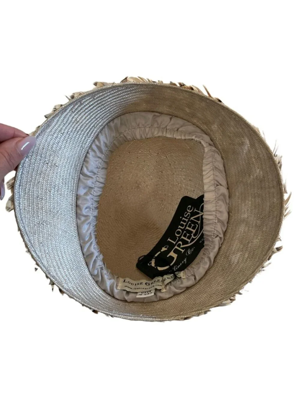 Louise Green Feathered Cloche Hat With Beaded Trim Made In USA